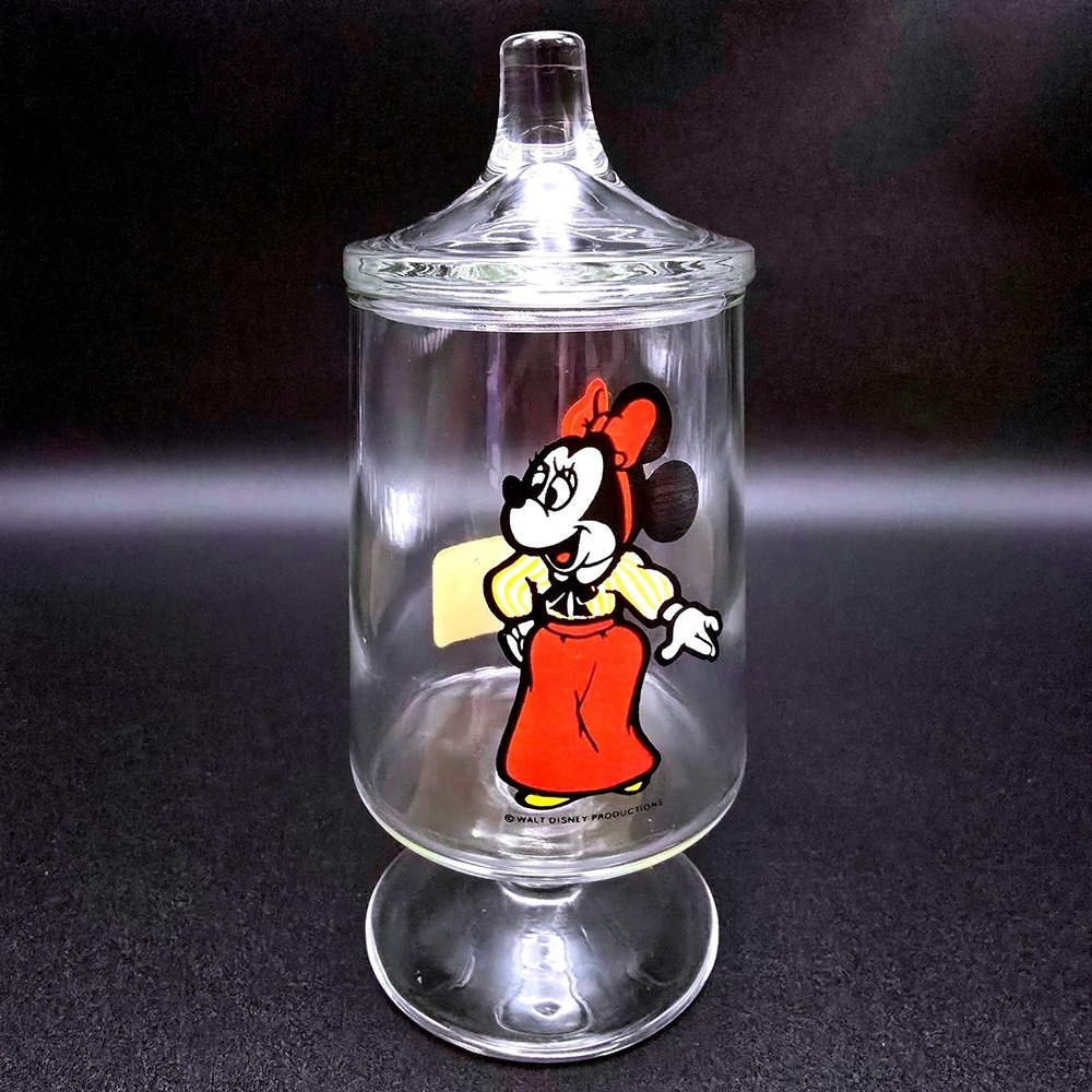 Vintage Disney Minnie Mouse Glass Apothecary Candy Jar Disneyland Souvenir 1970s